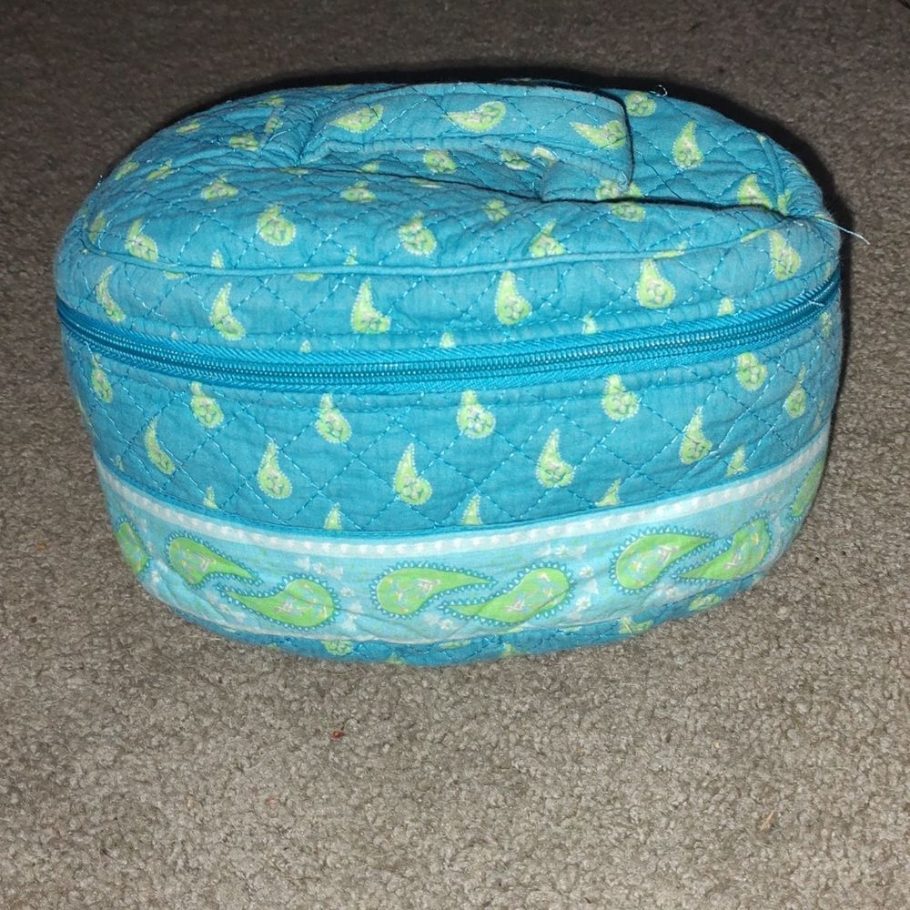 Blue Lime Green Paisley  cosmetic bag organizer travel makeup bag